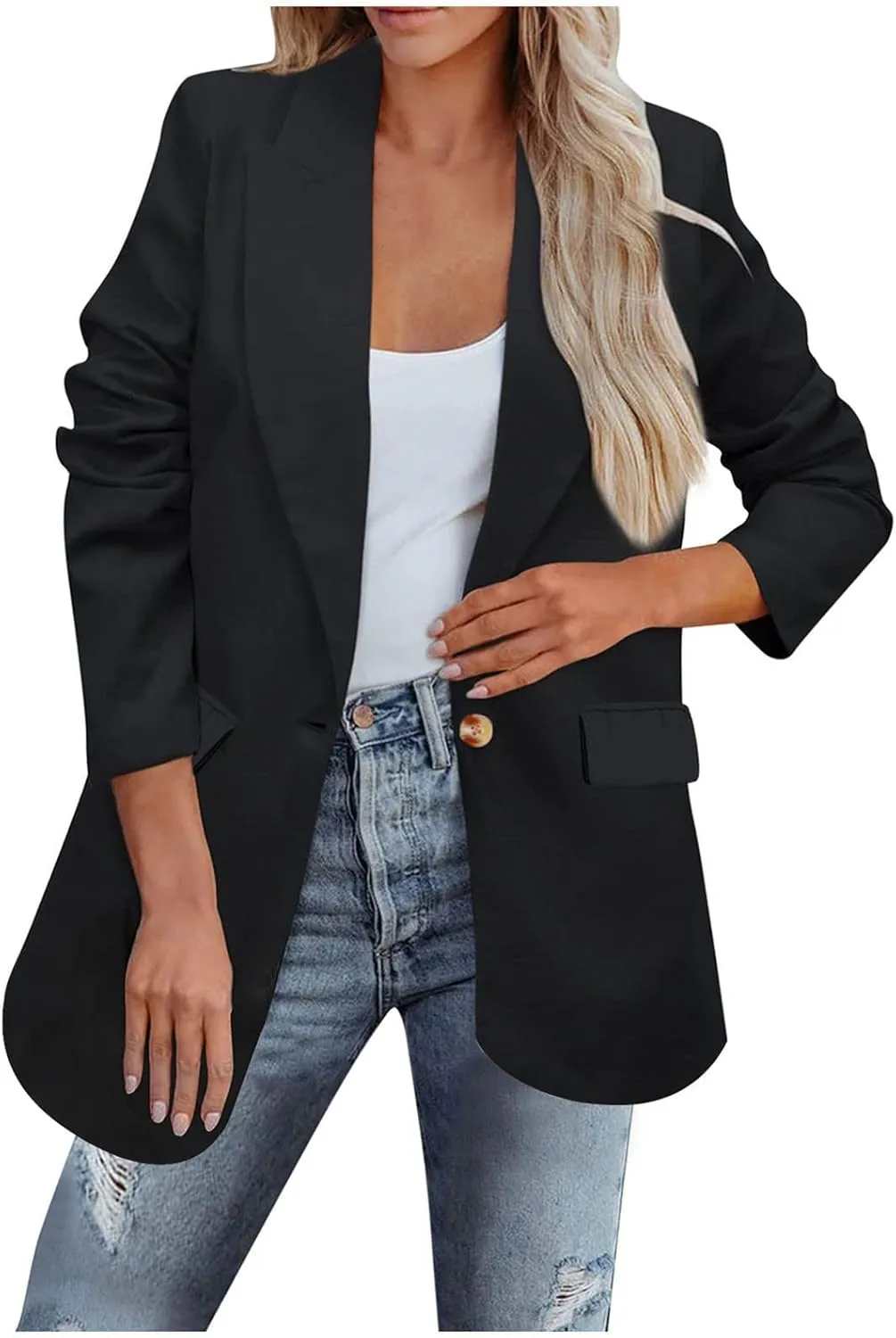Women's Casual Blazer Casual Lapel Open Front Long Sleeve Work Office Suit Jacket Coat Blazer Dress