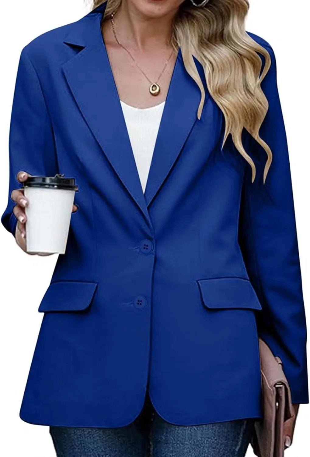Womens Casual Blazers Long Sleeve Lapel Open Front Button Work Blazer Jackets Plus Size Business Blazer with Pockets