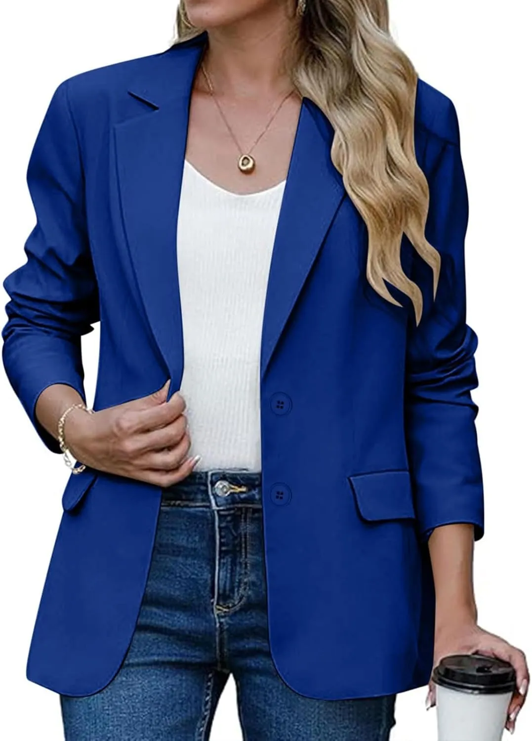 Womens Casual Blazers Long Sleeve Lapel Open Front Button Work Blazer Jackets Plus Size Business Blazer with Pockets