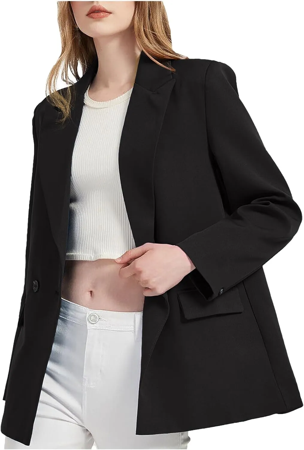Womens Casual Boyfriend Oversized Shoulder Pads Blazer Button Down Long Sleeve Lapel Work Office Casual Blazer Jacket