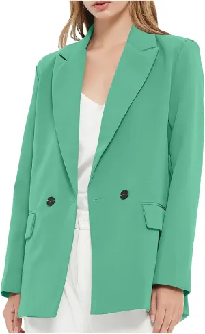 Womens Casual Boyfriend Oversized Shoulder Pads Blazer Button Down Long Sleeve Lapel Work Office Casual Blazer Jacket