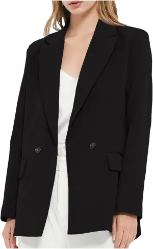 Womens Casual Boyfriend Oversized Shoulder Pads Blazer Button Down Long Sleeve Lapel Work Office Casual Blazer Jacket