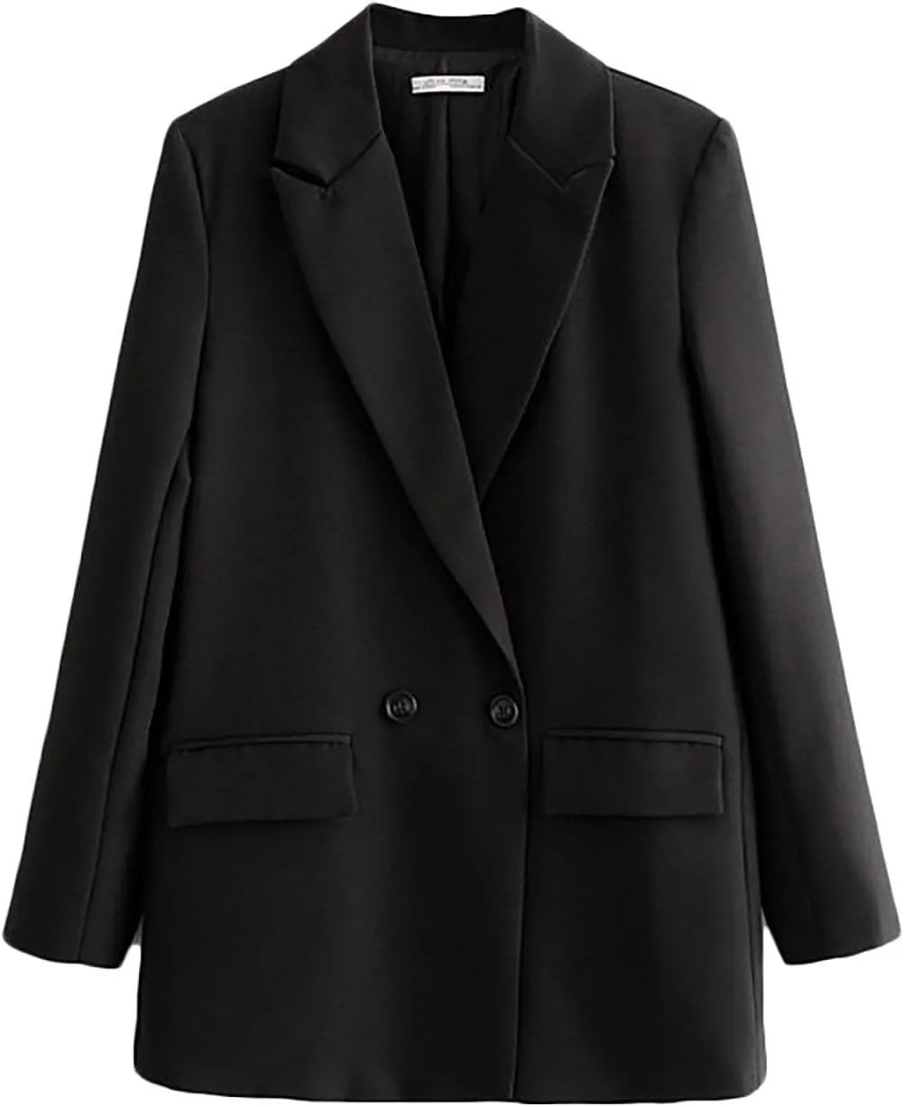 Womens Casual Boyfriend Oversized Shoulder Pads Blazer Button Down Long Sleeve Lapel Work Office Casual Blazer Jacket
