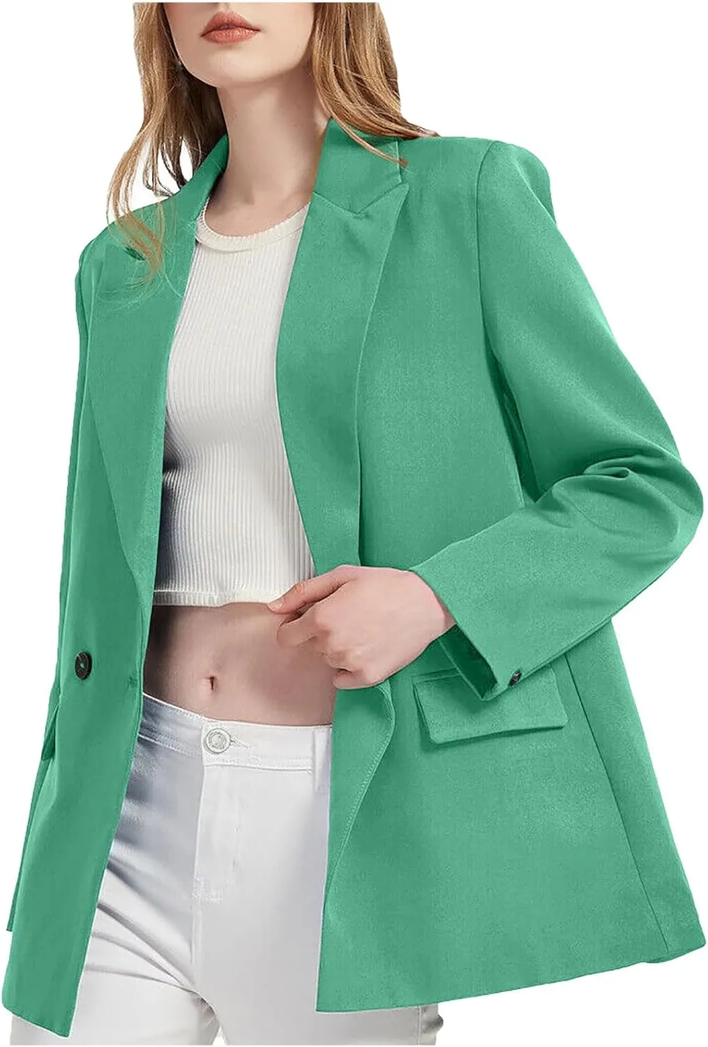 Womens Casual Boyfriend Oversized Shoulder Pads Blazer Button Down Long Sleeve Lapel Work Office Casual Blazer Jacket