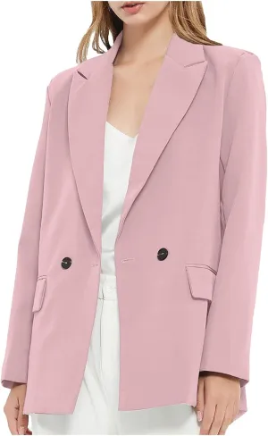 Womens Casual Boyfriend Oversized Shoulder Pads Blazer Button Down Long Sleeve Lapel Work Office Casual Blazer Jacket
