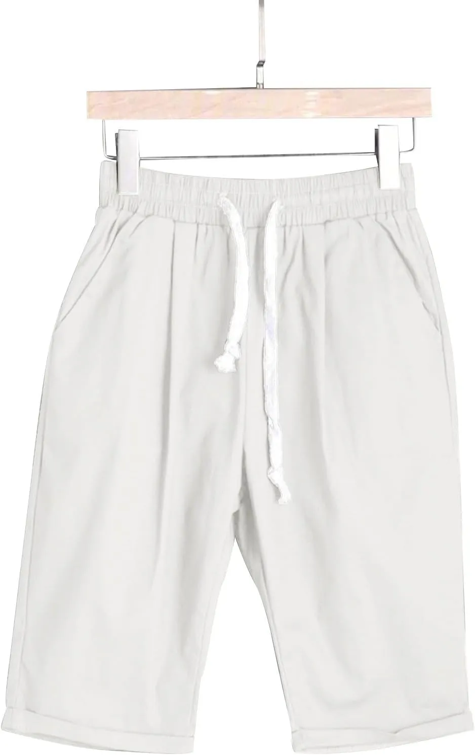 Women's Casual Shorts Cotton Elastic Waist Knee Length Bermuda Shorts Loose Fit Summer Drawstring Beach Shorts, Large