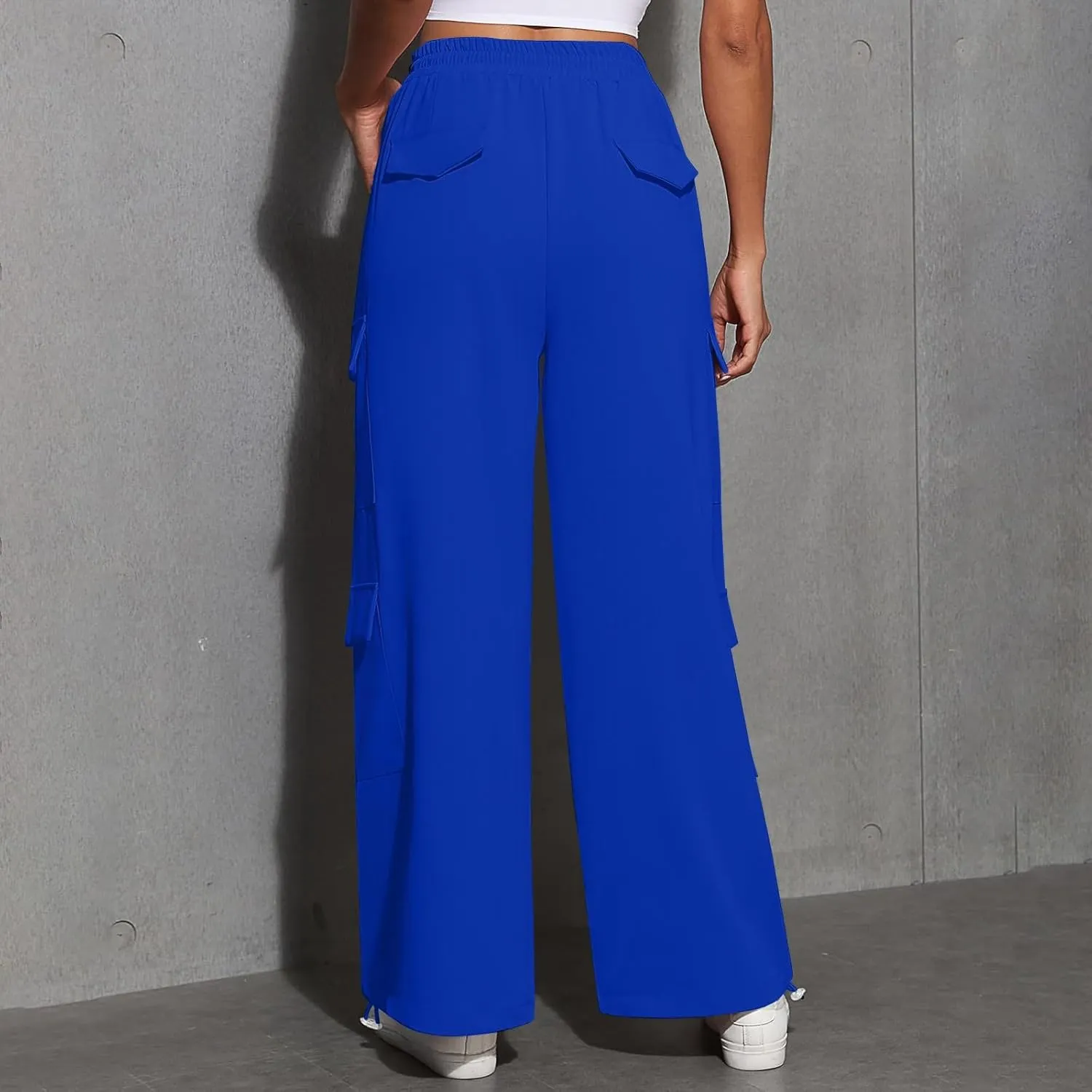 Women's Causal Drawstring Athletic Joggers High Waist Baggy Straight Wide Leg Pants Sweatpants with Multi Pockets