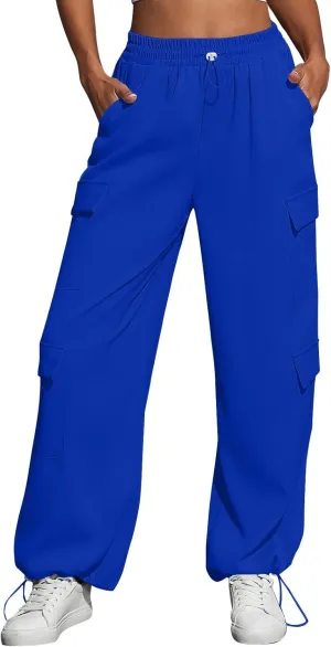 Women's Causal Drawstring Athletic Joggers High Waist Baggy Straight Wide Leg Pants Sweatpants with Multi Pockets