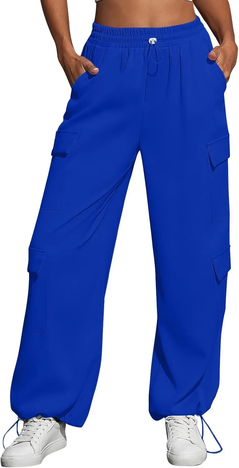 Women's Causal Drawstring Athletic Joggers High Waist Baggy Straight Wide Leg Pants Sweatpants with Multi Pockets