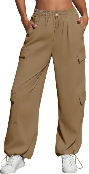 Women's Causal Drawstring Athletic Joggers High Waist Baggy Straight Wide Leg Pants Sweatpants with Multi Pockets