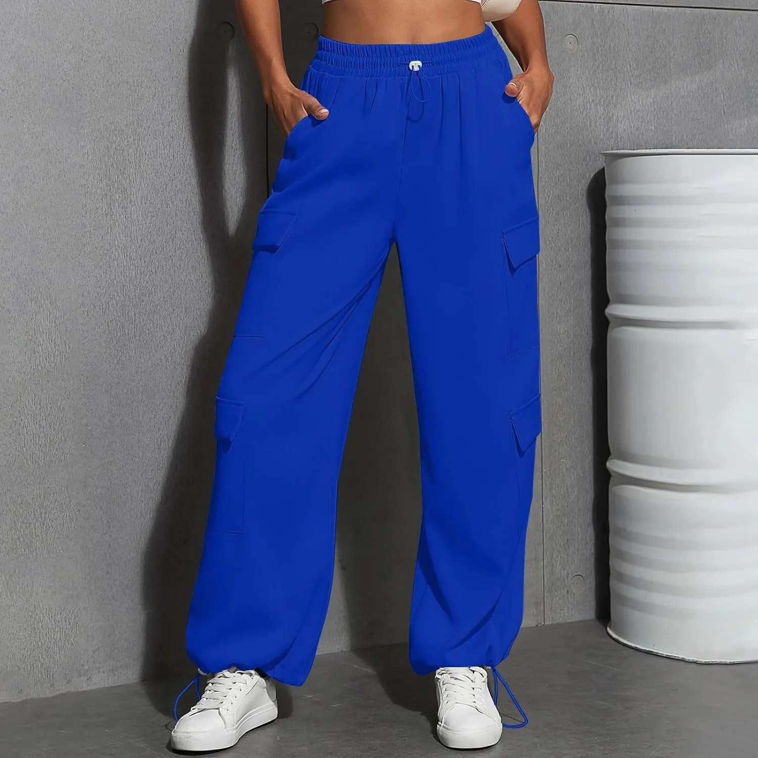 Women's Causal Drawstring Athletic Joggers High Waist Baggy Straight Wide Leg Pants Sweatpants with Multi Pockets