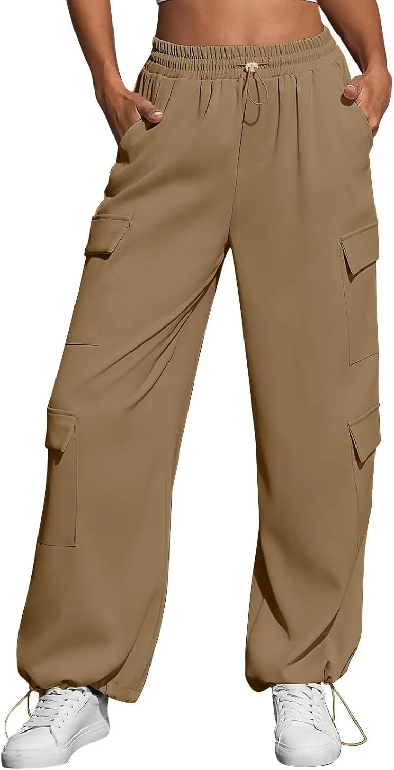 Women's Causal Drawstring Athletic Joggers High Waist Baggy Straight Wide Leg Pants Sweatpants with Multi Pockets