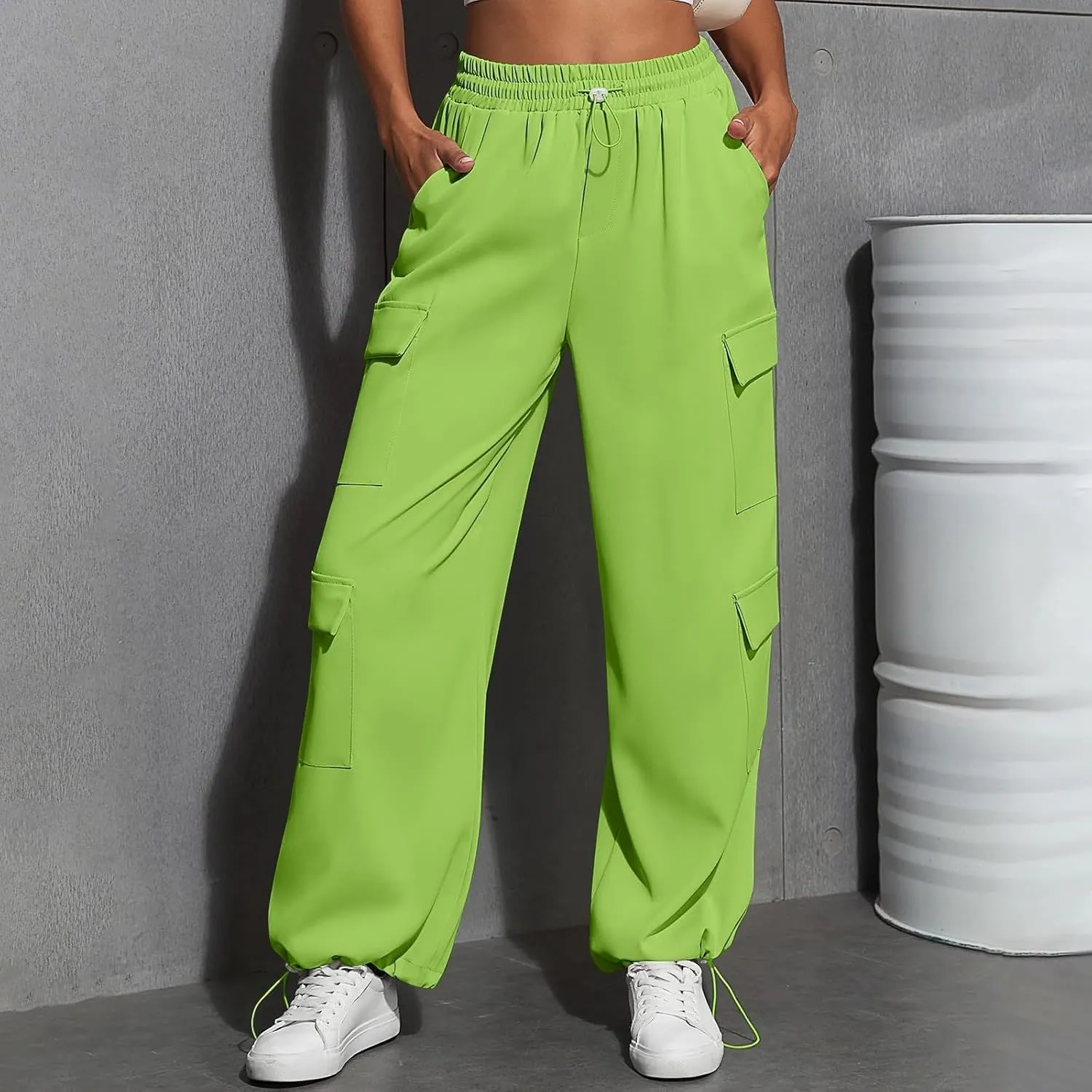 Women's Causal Drawstring Athletic Joggers High Waist Baggy Straight Wide Leg Pants Sweatpants with Multi Pockets