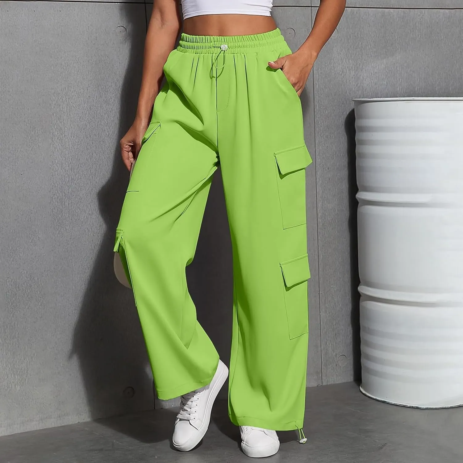 Women's Causal Drawstring Athletic Joggers High Waist Baggy Straight Wide Leg Pants Sweatpants with Multi Pockets