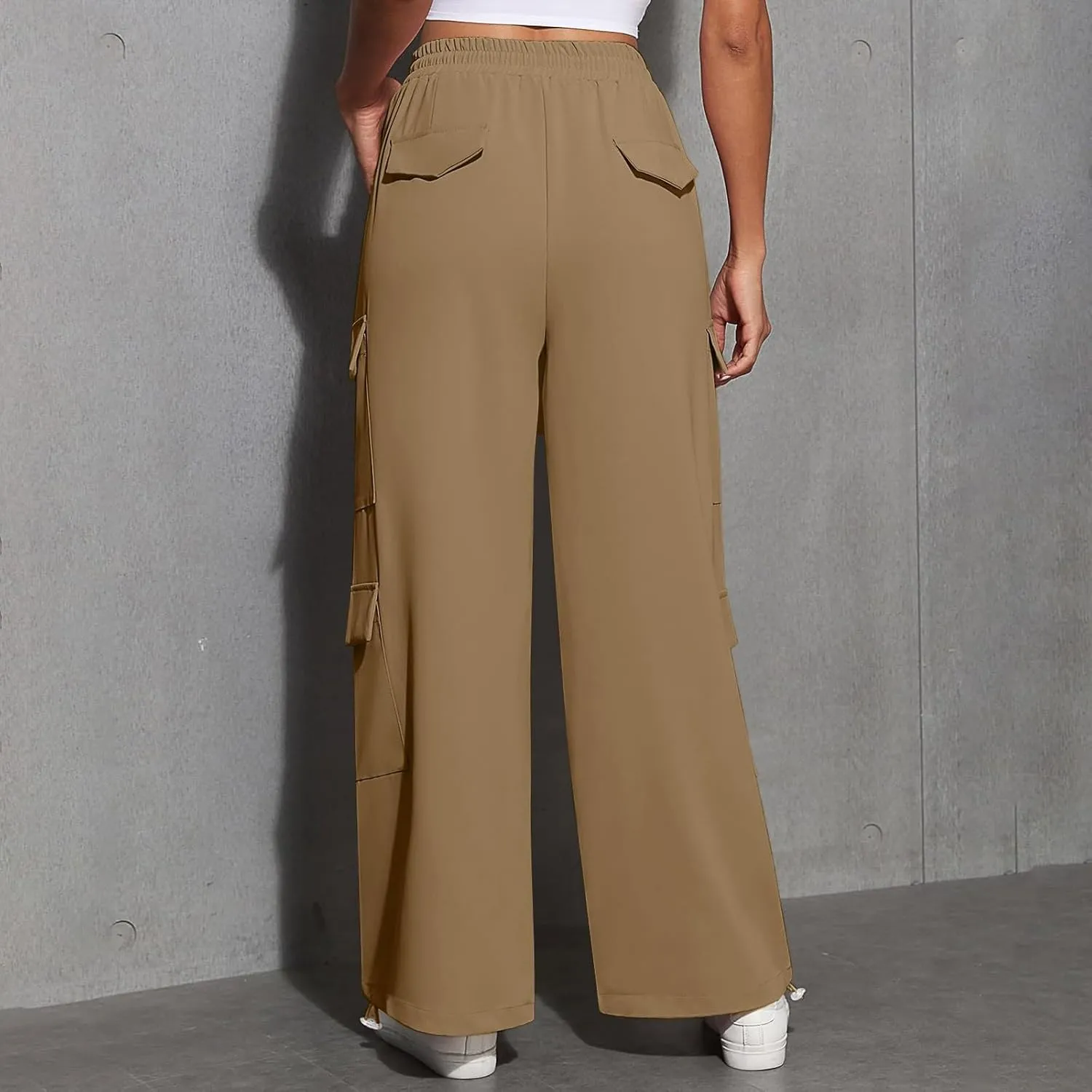 Women's Causal Drawstring Athletic Joggers High Waist Baggy Straight Wide Leg Pants Sweatpants with Multi Pockets
