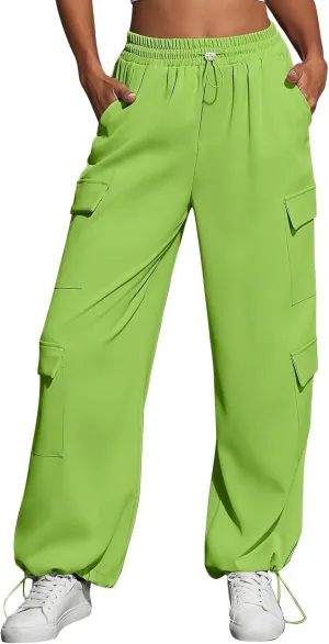 Women's Causal Drawstring Athletic Joggers High Waist Baggy Straight Wide Leg Pants Sweatpants with Multi Pockets