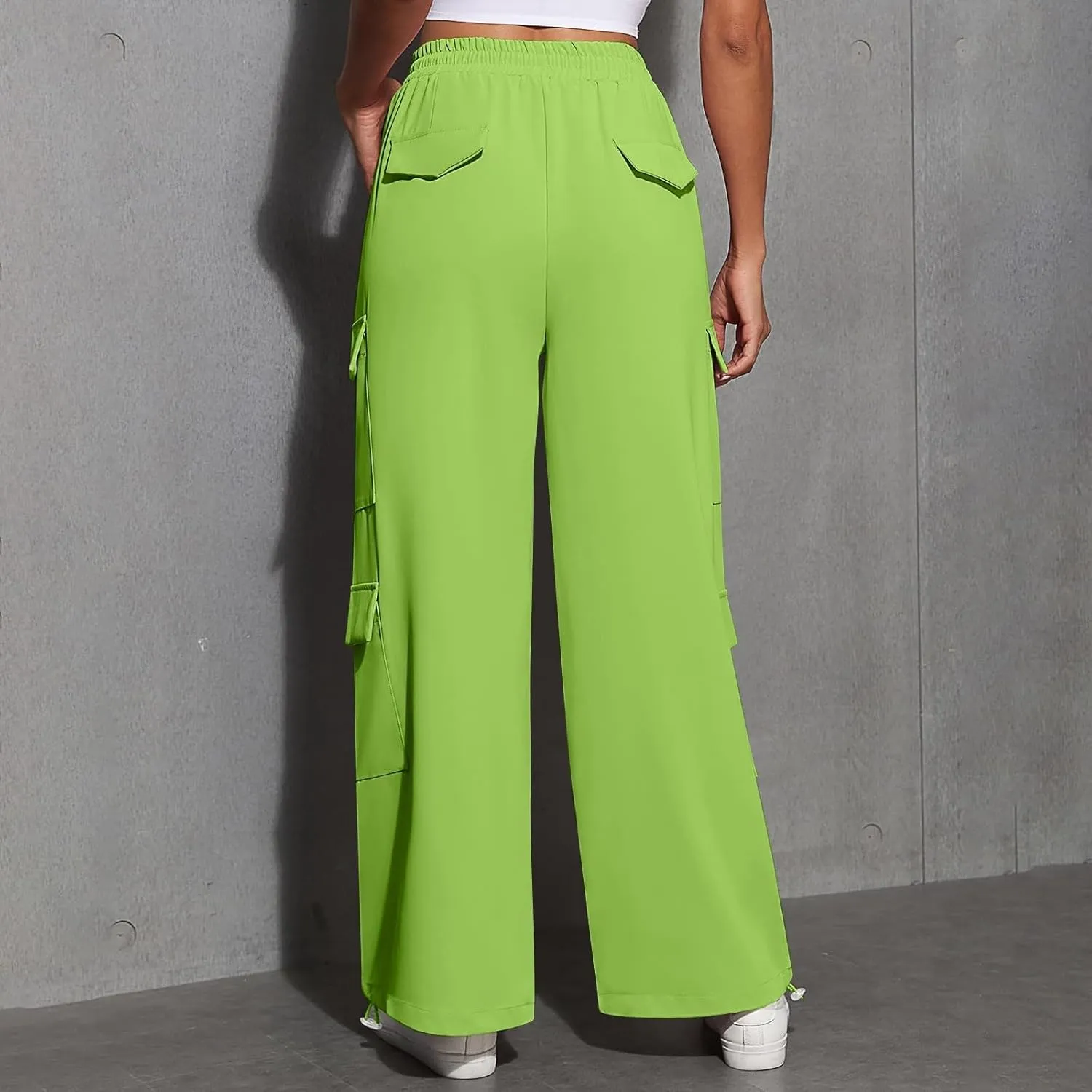 Women's Causal Drawstring Athletic Joggers High Waist Baggy Straight Wide Leg Pants Sweatpants with Multi Pockets