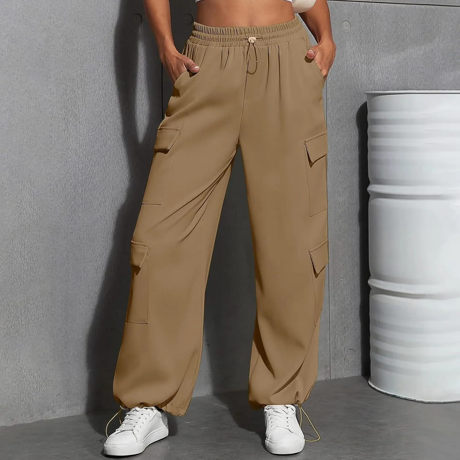 Women's Causal Drawstring Athletic Joggers High Waist Baggy Straight Wide Leg Pants Sweatpants with Multi Pockets