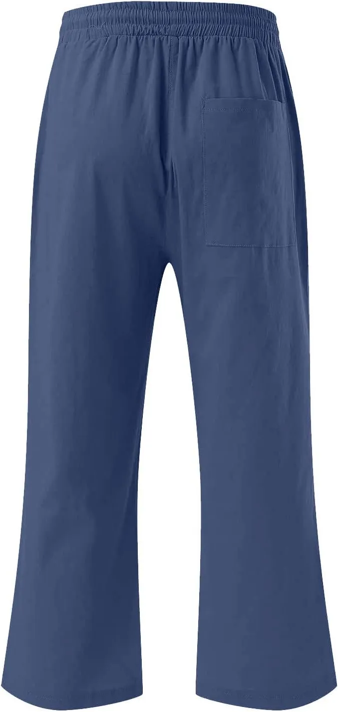 Womens Cotton Linen Capri Pants Dressy Casual Elastic Waist Drawstring Cropped Trousers Beach Vacation Travel Outfits