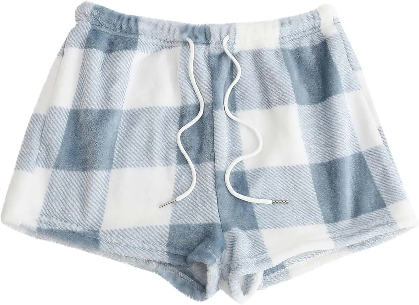 Women's Flannel Shorts Fashion Plaid Printed Lace up Waist Plush Sleepwear Bottoms Loose Casual Pajamas Short Pant
