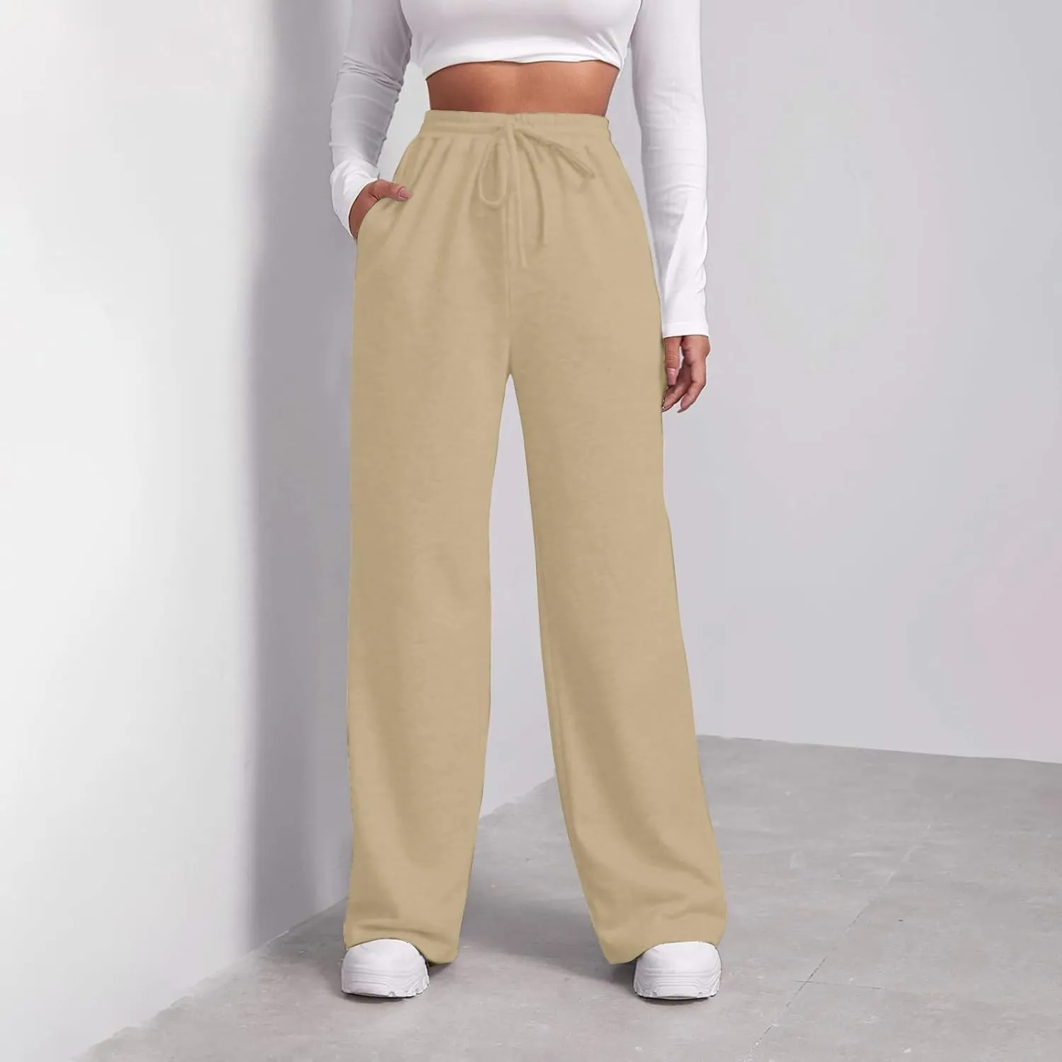 Womens Fleece Sweatpants Warm Baggy Soft High Waisted Pants Comfy Fall Joggers Lounge with Pockets