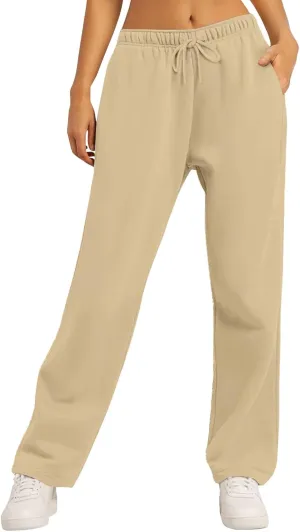 Womens Fleece Sweatpants Warm Baggy Soft High Waisted Pants Comfy Fall Joggers Lounge with Pockets