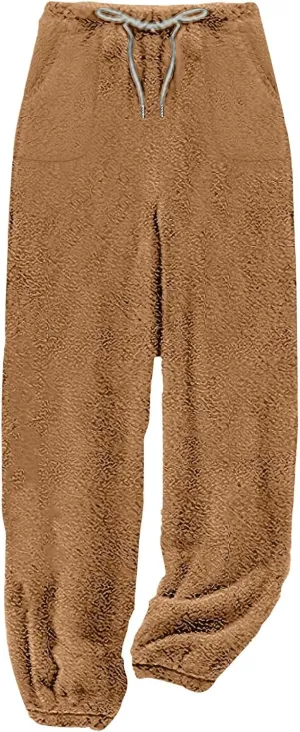 Womens Fluffy Fleece Lounge Pants Winter Warm Fuzzy Plush Pajamas Bottoms Casual Comfy Thermal Sleepwear with Pockets