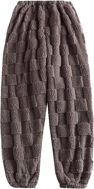 Womens Fluffy Pajama Pants Plaid Soft Plush Pj Fluffy Pj Pants Fuzzy Winter Flannel Sleepwear Bottom with Pocket