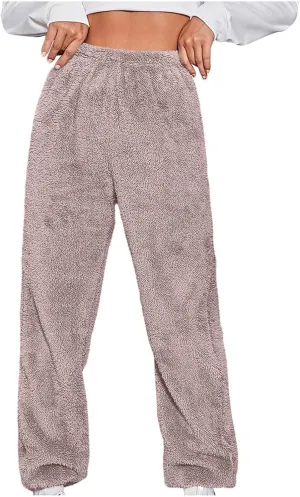 Womens Fuzzy Fleece Pajamas Pants 2024 Winter Warm Furry Lounge Pants Casual Comfy Thermal Plush Sleepwear Loungewear