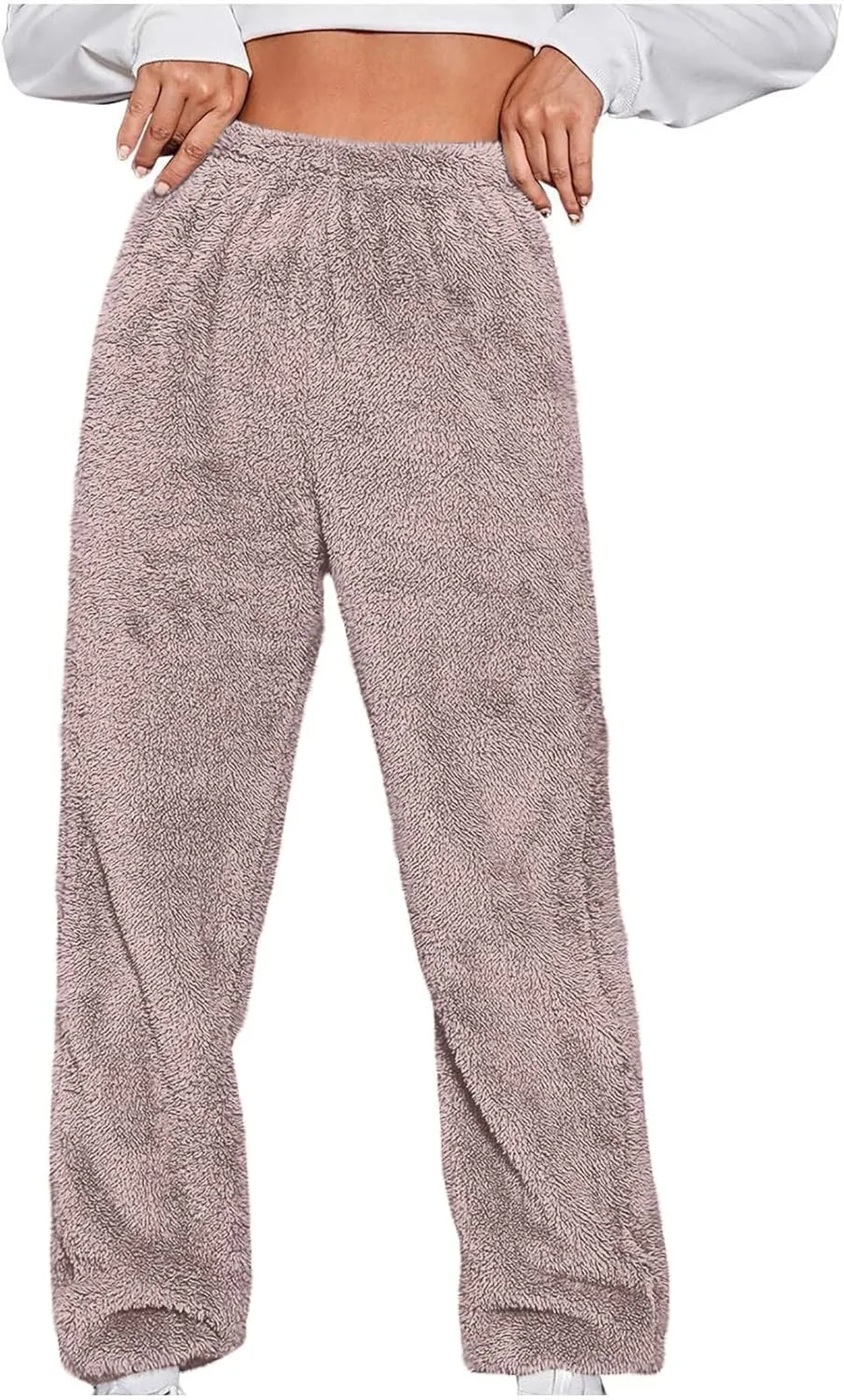 Womens Fuzzy Fleece Pajamas Pants 2024 Winter Warm Furry Lounge Pants Casual Comfy Thermal Plush Sleepwear Loungewear