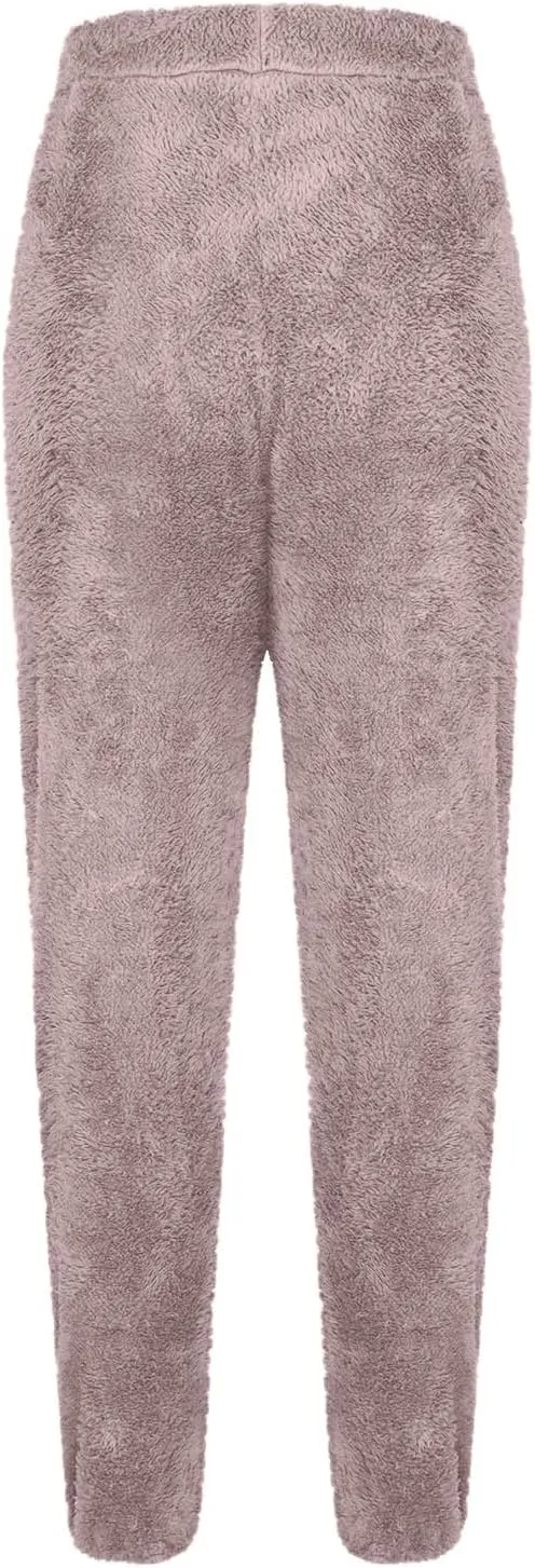 Womens Fuzzy Fleece Pajamas Pants 2024 Winter Warm Furry Lounge Pants Casual Comfy Thermal Plush Sleepwear Loungewear