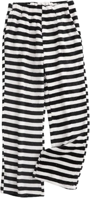 Womens Fuzzy Pajama Pants Elastic Waist Fluffy Pj Fleece Striped Pj Pants Comfy Lounge Sleepwear Pants with Pockets