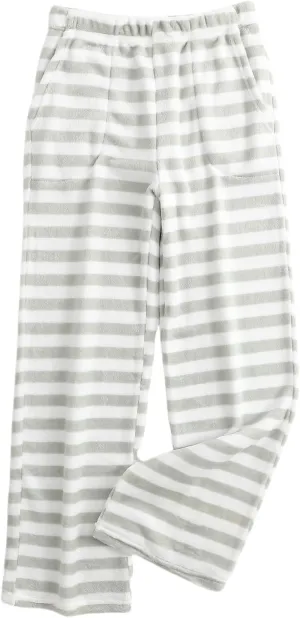 Womens Fuzzy Pajama Pants Elastic Waist Fluffy Pj Fleece Striped Pj Pants Comfy Lounge Sleepwear Pants with Pockets