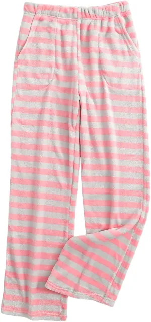 Womens Fuzzy Pajama Pants Elastic Waist Fluffy Pj Fleece Striped Pj Pants Comfy Lounge Sleepwear Pants with Pockets