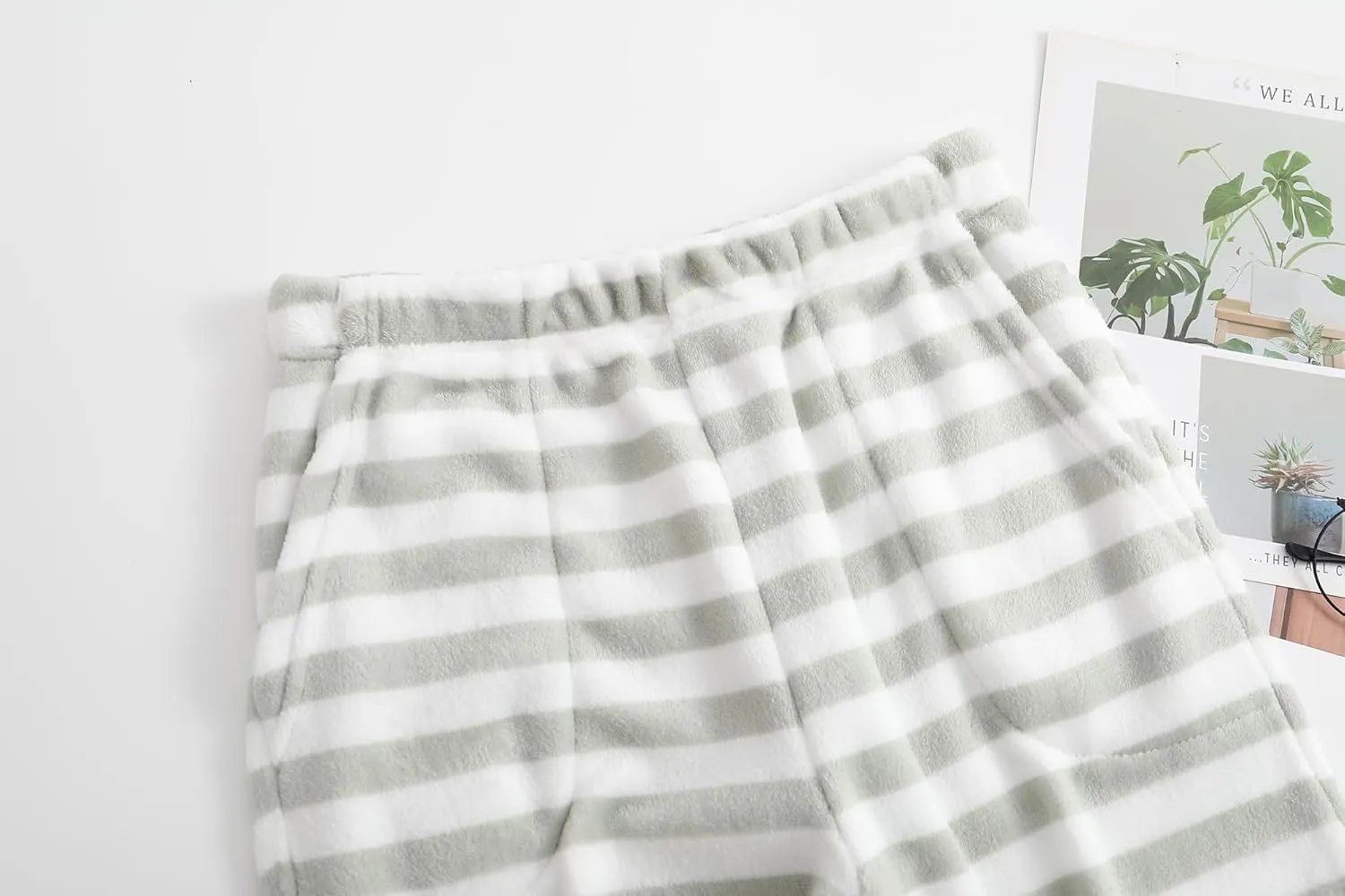 Womens Fuzzy Pajama Pants Elastic Waist Fluffy Pj Fleece Striped Pj Pants Comfy Lounge Sleepwear Pants with Pockets