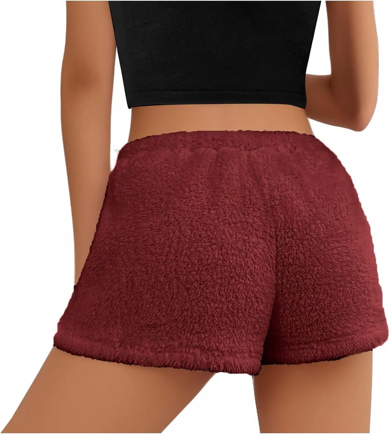 Women's Fuzzy Pajama Shorts Fleece Lounge Short Pants Comfy Drawstring Waist Sleepwear Winter Warm Loungewear
