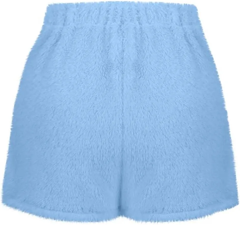 Women's Fuzzy Pajama Shorts Fleece Lounge Short Pants Comfy Drawstring Waist Sleepwear Winter Warm Loungewear