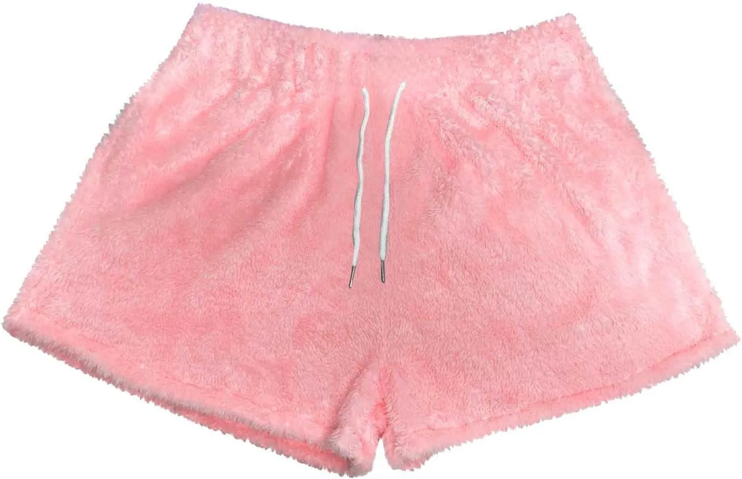 Women's Fuzzy Pajama Shorts Fleece Lounge Short Pants Comfy Drawstring Waist Sleepwear Winter Warm Loungewear