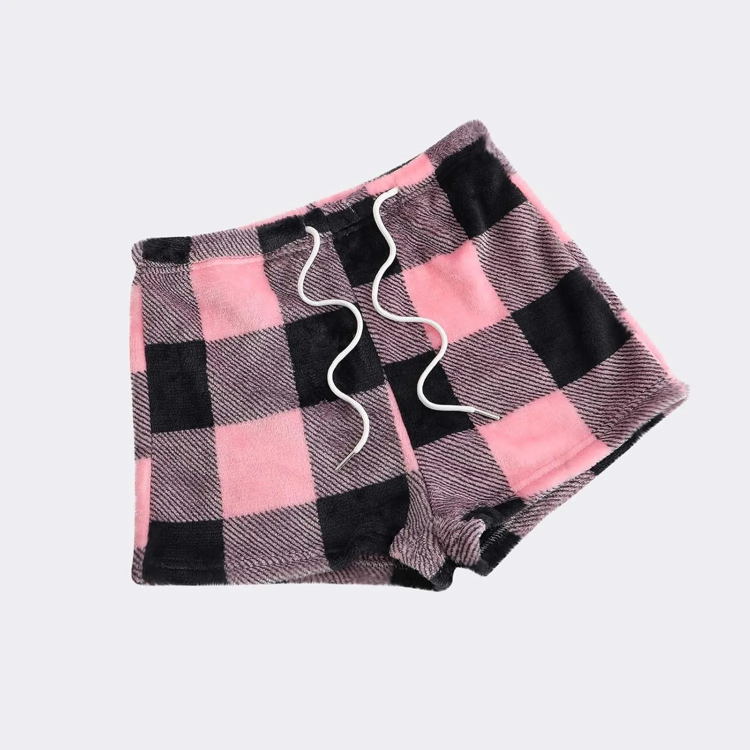 Women's Fuzzy Pajama Shorts Fleece Lounge Short Pants Comfy Drawstring Waist Sleepwear Winter Warm Loungewear