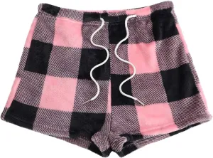 Women's Fuzzy Pajama Shorts Fleece Lounge Short Pants Comfy Drawstring Waist Sleepwear Winter Warm Loungewear