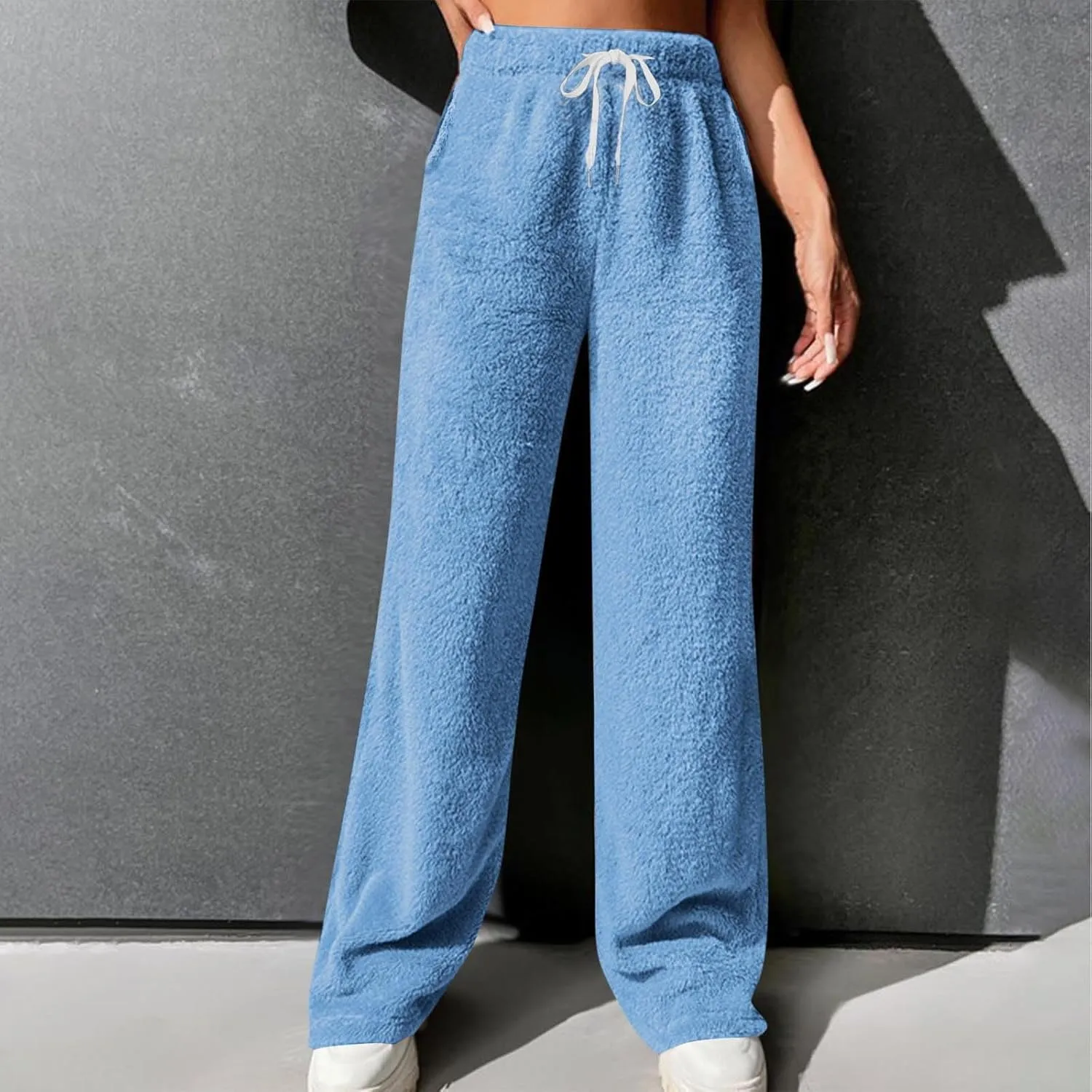 Women's Fuzzy Pajamas Pants Comfy Warm Fleece Lounge Long Pjs Pants Sleepwear Bottoms Home Sweatpant with Pocket