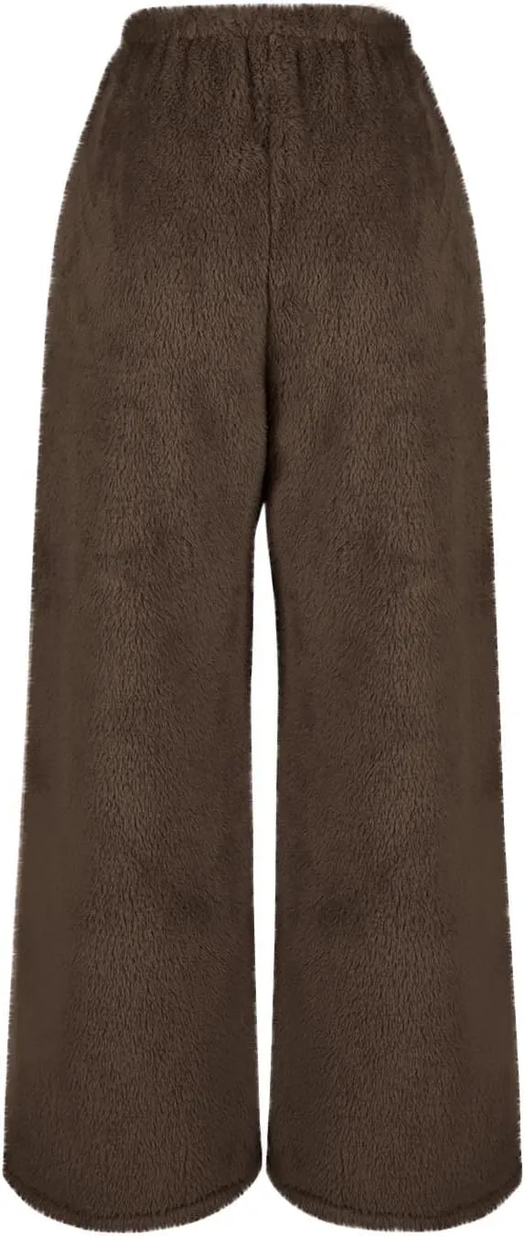 Women's Fuzzy Pajamas Pants Comfy Warm Fleece Lounge Long Pjs Pants Sleepwear Bottoms Home Sweatpant with Pocket