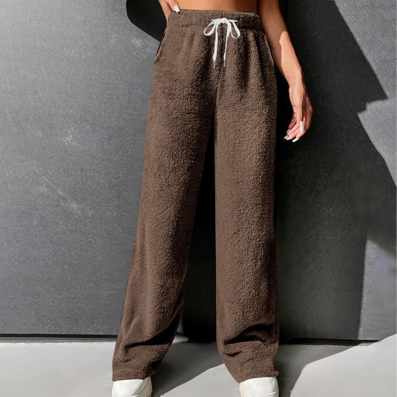 Women's Fuzzy Pajamas Pants Comfy Warm Fleece Lounge Long Pjs Pants Sleepwear Bottoms Home Sweatpant with Pocket
