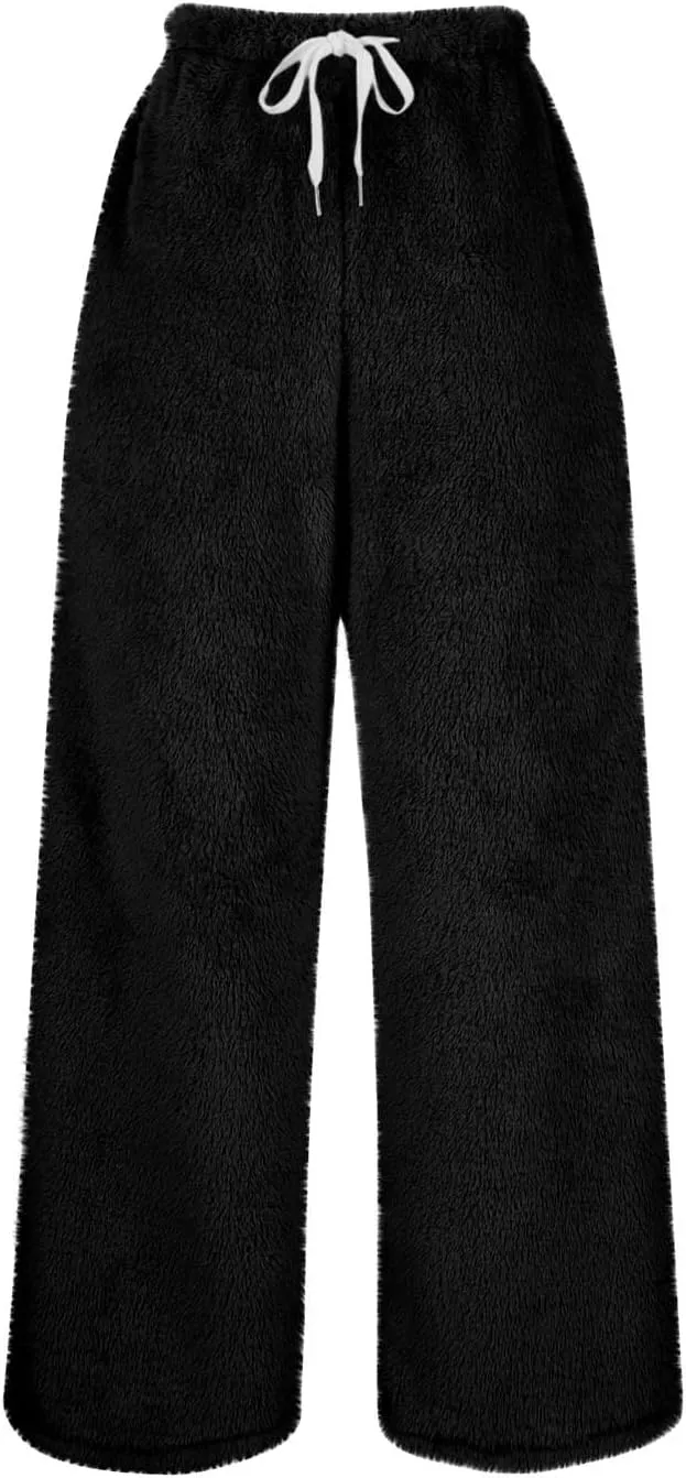 Women's Fuzzy Pajamas Pants Comfy Warm Fleece Lounge Long Pjs Pants Sleepwear Bottoms Home Sweatpant with Pocket