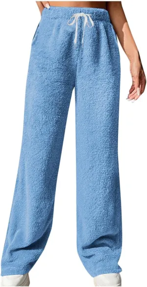 Women's Fuzzy Pajamas Pants Comfy Warm Fleece Lounge Long Pjs Pants Sleepwear Bottoms Home Sweatpant with Pocket