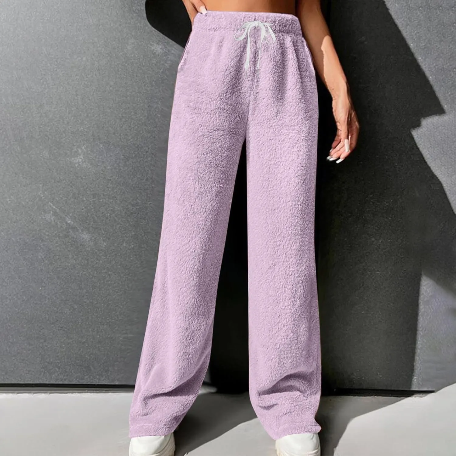 Women's Fuzzy Pajamas Pants Comfy Warm Fleece Lounge Long Pjs Pants Sleepwear Bottoms Home Sweatpant with Pocket