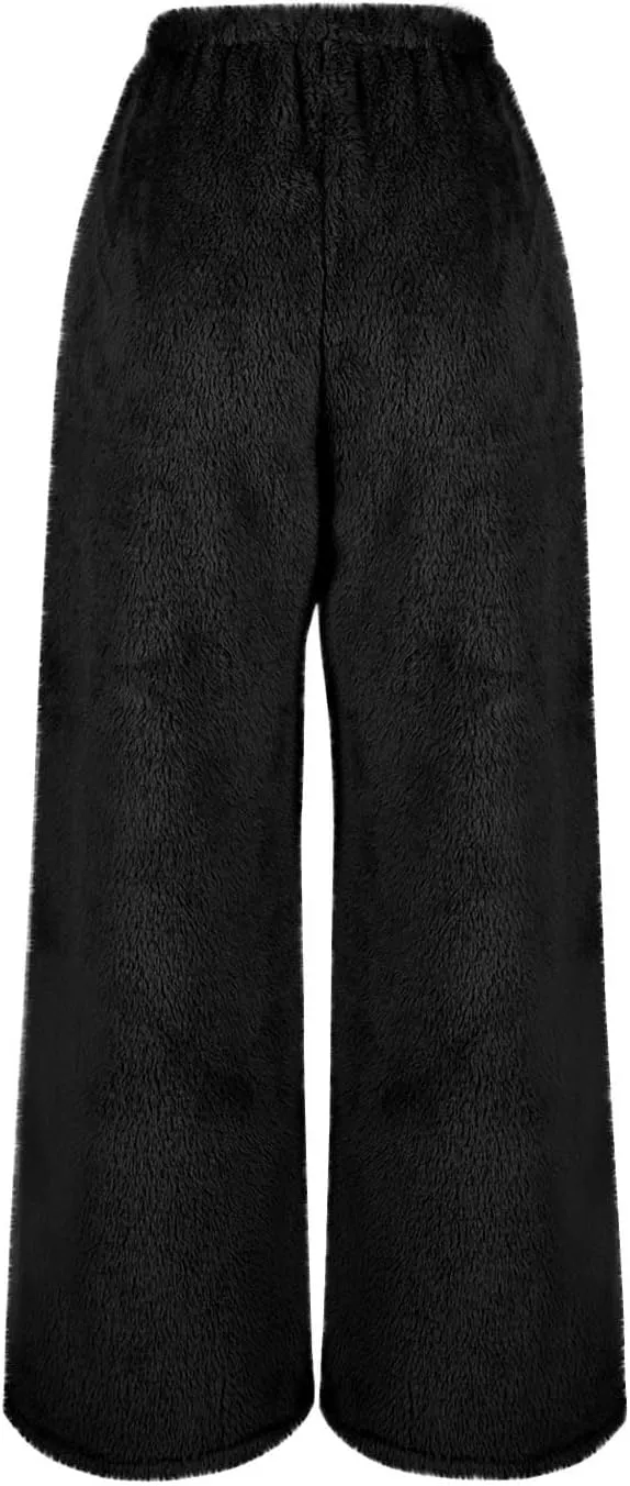 Women's Fuzzy Pajamas Pants Comfy Warm Fleece Lounge Long Pjs Pants Sleepwear Bottoms Home Sweatpant with Pocket