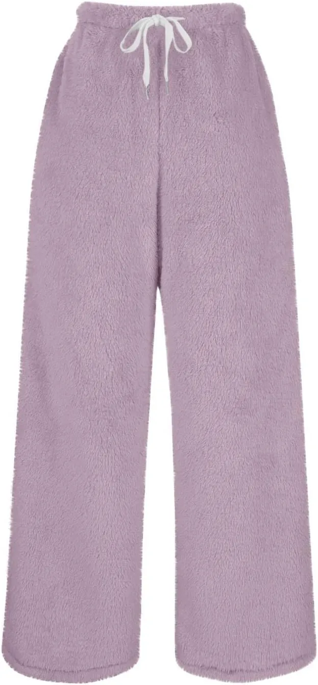 Women's Fuzzy Pajamas Pants Comfy Warm Fleece Lounge Long Pjs Pants Sleepwear Bottoms Home Sweatpant with Pocket
