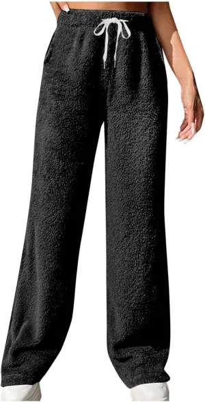 Women's Fuzzy Pajamas Pants Comfy Warm Fleece Lounge Long Pjs Pants Sleepwear Bottoms Home Sweatpant with Pocket