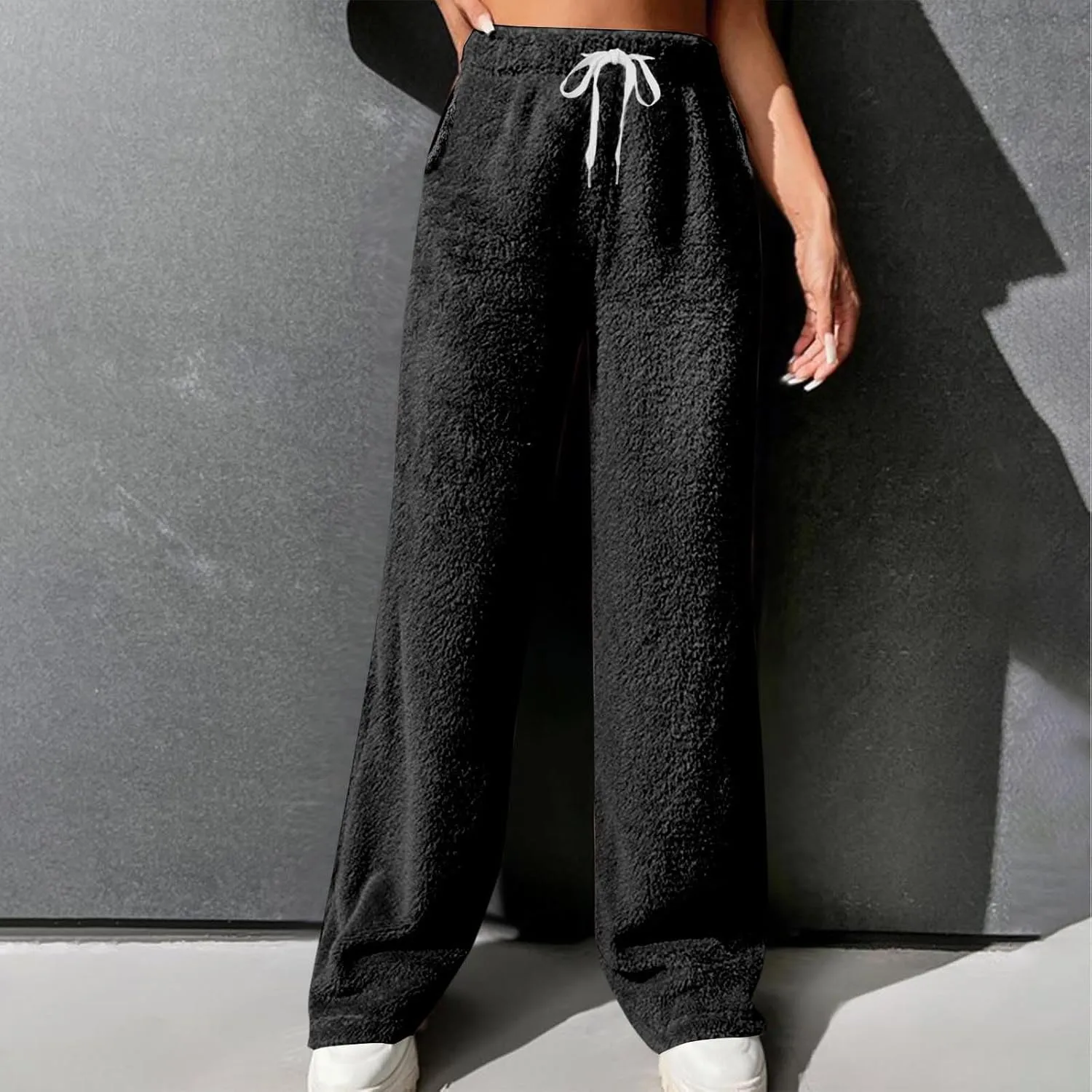 Women's Fuzzy Pajamas Pants Comfy Warm Fleece Lounge Long Pjs Pants Sleepwear Bottoms Home Sweatpant with Pocket